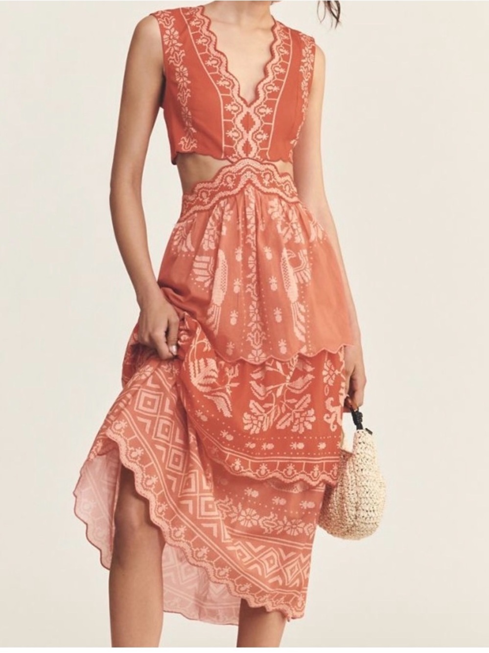 FARM Rio Coral Embroidered Midi Cotton Dress - Picture 13 of 13